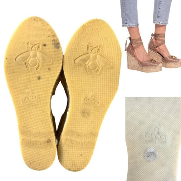 RARE COLOR Gucci Marmont Platform Espadrille Wedges Sandals Banana 7 LIKE NEW - Picture 7 of 7